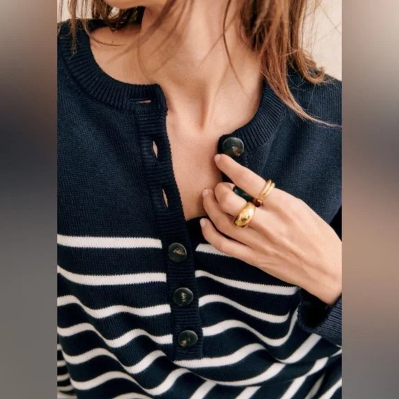 Sezane Evelyn Dress Navy / Ecru - Size M - Picture 4 of 11